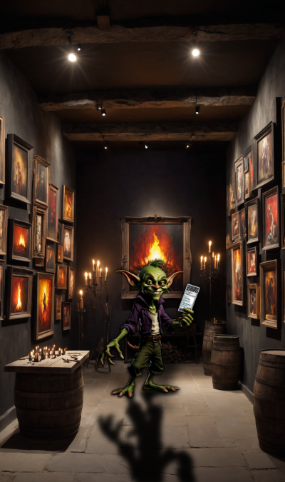 A goblin showing his business card in the Goblin Dungeon