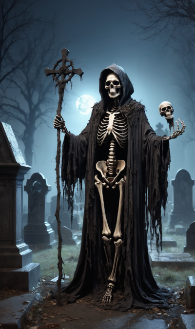 A skeleton mage preparing a spell above Serbule Crypt